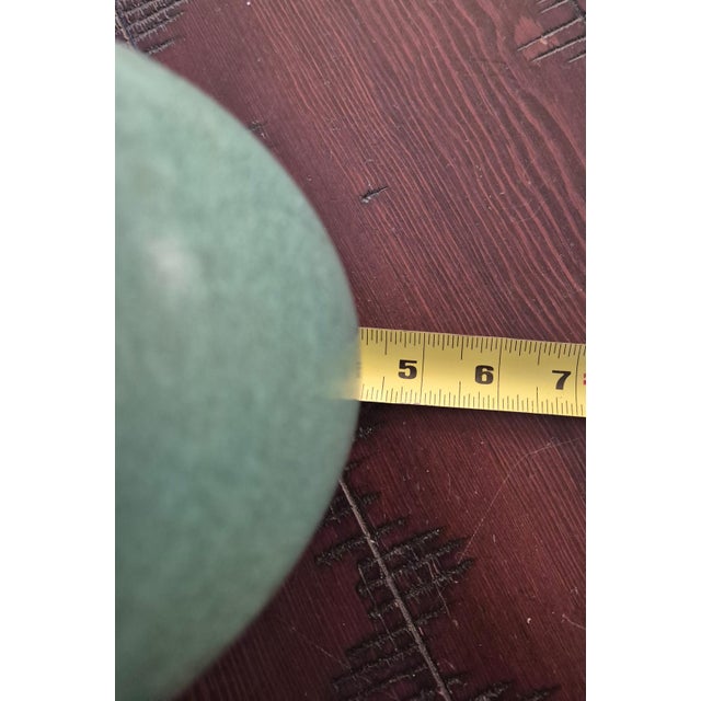 Vintage Signed Arts & Crafts Style Matte Green Speckled Ceramic Ovoid Vase For Sale In Palm Springs - Image 6 of 7
