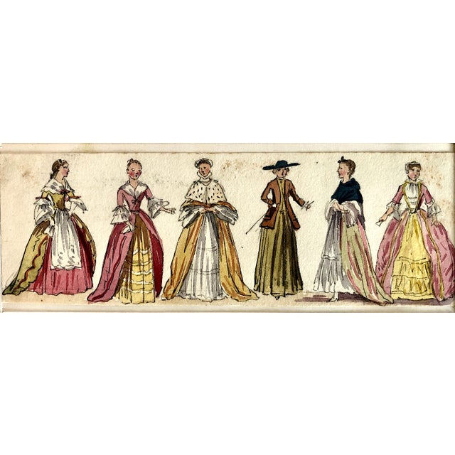 Set of Six Original Watercolor and Ink Depictions of 18th- And 19th-Century European Fashions For Sale - Image 13 of 13
