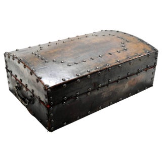 Late 19th Century Leather Box With Hammered Bronze Tacks For Sale
