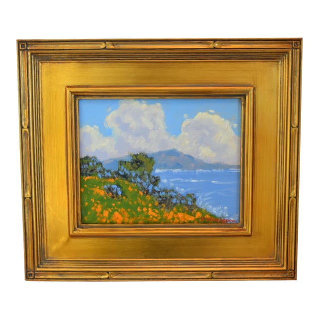 Marc M. Graison, California Coastal Landscape "Coastal Beauty" Painting Including the Antiqued Gold Wood Frame For Sale