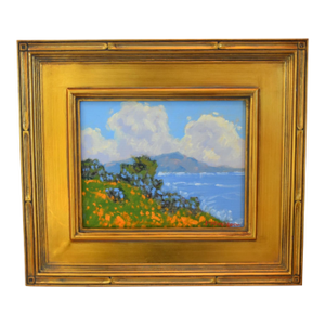 Marc M. Graison, California Coastal Landscape "Coastal Beauty" Painting Including the Antiqued Gold Wood Frame