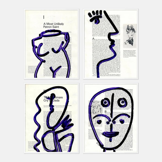 Purple Figures Set of 4 by Virginia Chamlee in White Frame, Small Art Print For Sale In Austin - Image 6 of 6
