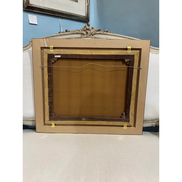 An oil on canvas framed painting of a working pointer dog, depicted in a naturalistic style. The background features a...