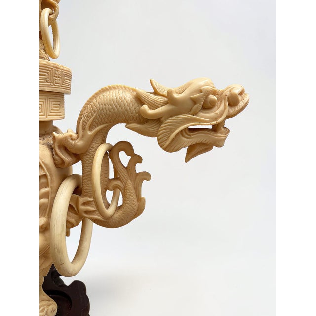 Late 20th Century Vintage Chinese Ivory Resin Dragon Incense Burner For Sale - Image 5 of 10