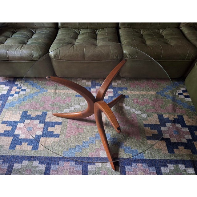 Brown Mid-Century Danish Coffee Table in Teak with Circular Glass Top, 1960s For Sale - Image 8 of 11