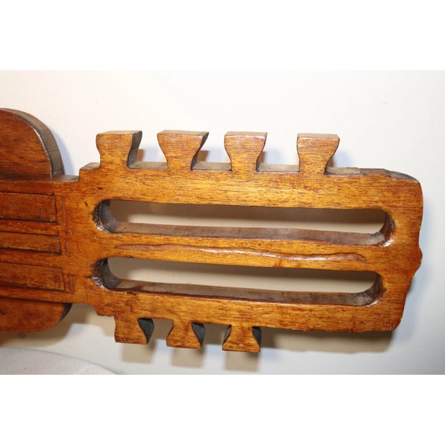 Brown Huge 3.5 Foot Antique Hand Carved Wood Folk Art Guitar Music Bar Wall Trade Sign For Sale - Image 8 of 11
