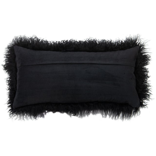Modern Modern Mongolian Lamb Fur Single Side Pillow in Black For Sale - Image 3 of 5