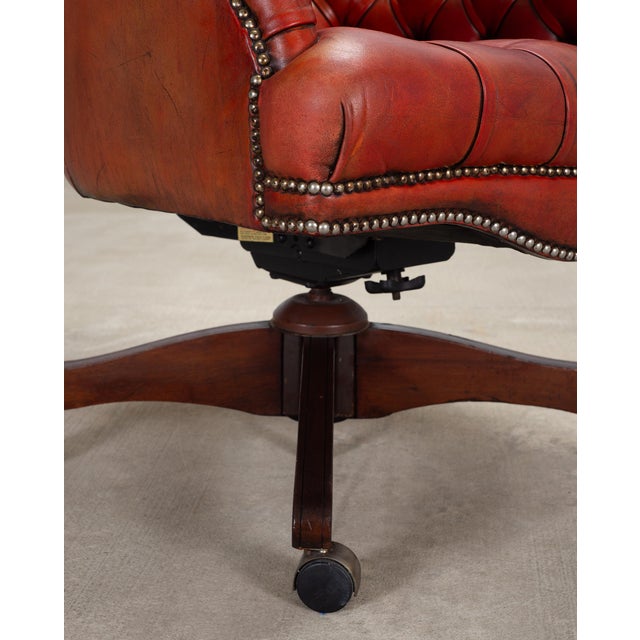 Chesterfield-Style Tufted Leather Executive Swivel Desk Chair For Sale - Image 17 of 18