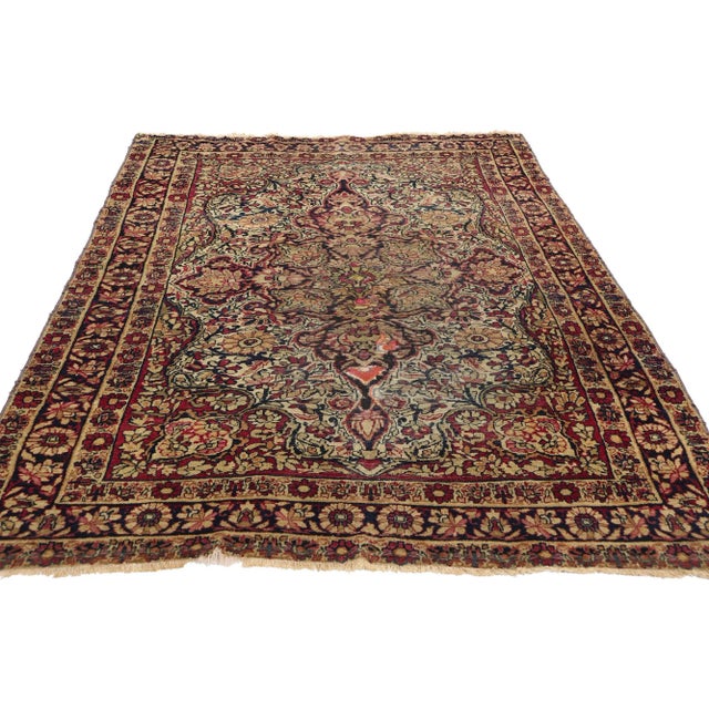 Rustic Antique Persian Kerman Rug - 03'10 X 06'02 For Sale - Image 3 of 9