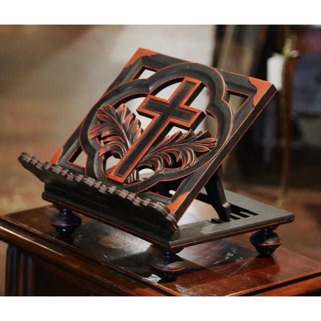 Place a Bible on this antique stand for easy reading! Created in France, circa 1920, and built of mahogany, the Classic...