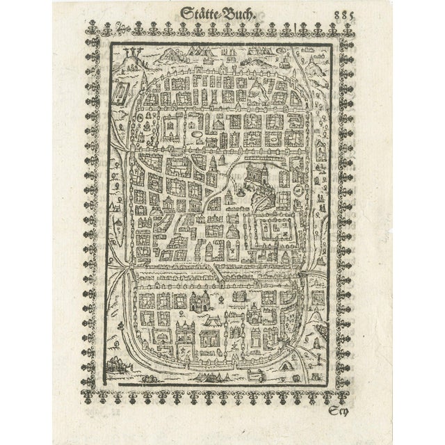 Antique Woodcut Map of Jerusalem from Abraham Saurs Städte-Buch, 1658 For Sale