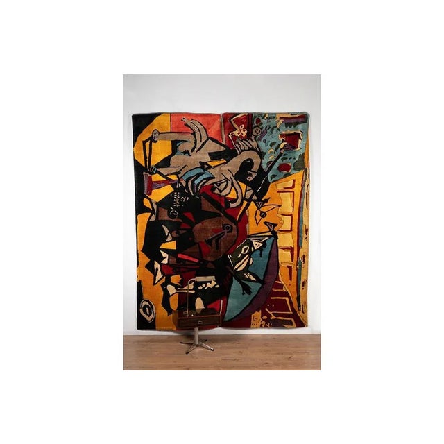 Rug, or tapestry inspired by Francis Picabia, in warm colors. Hand-knotted in Merino wool. Contemporary craftsmanship....