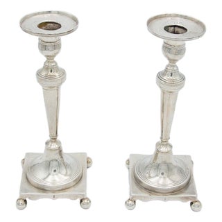 Silver Candlesticks with Turned Stems, Set of 2 For Sale