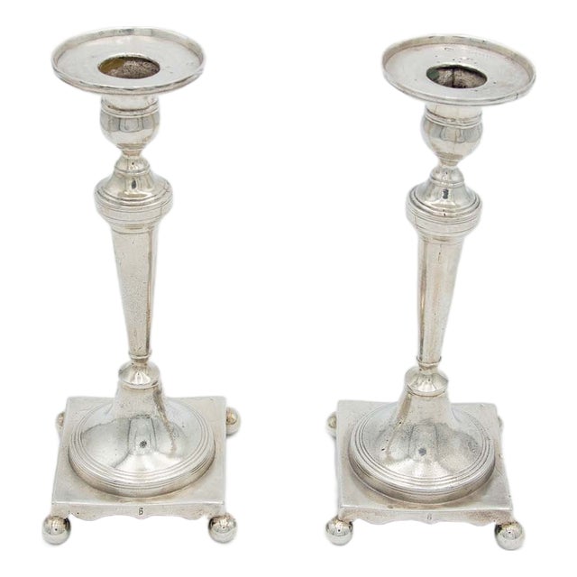 Silver Candlesticks with Turned Stems, Set of 2 For Sale