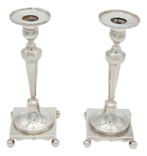 Silver Candlesticks with Turned Stems, Set of 2
