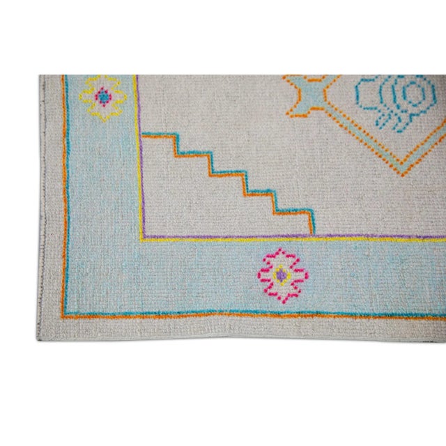 Modern Blue Multicolor Handwoven Turkish Oushak Runner 2'7" X 9'10" For Sale - Image 3 of 6