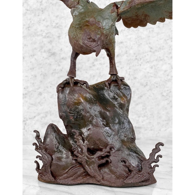 Vintage Traditional Japanese Cast Iron Eagle Bird of Pray Sculpture For Sale - Image 4 of 10