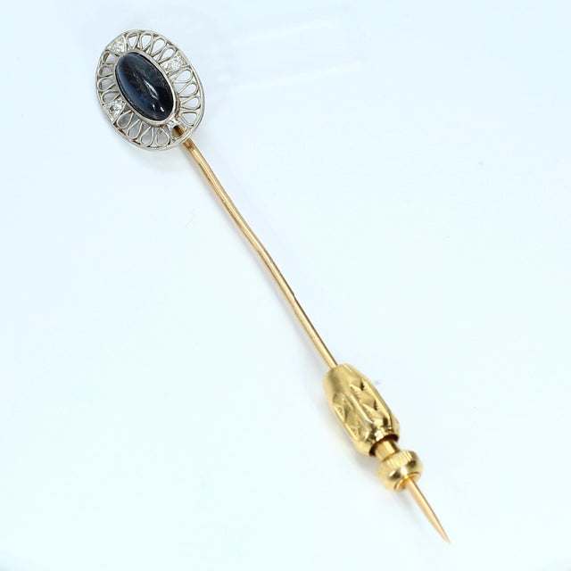 Contemporary 14k Gold Gia Certified Sapphire Pin With Diamonds For Sale - Image 3 of 4