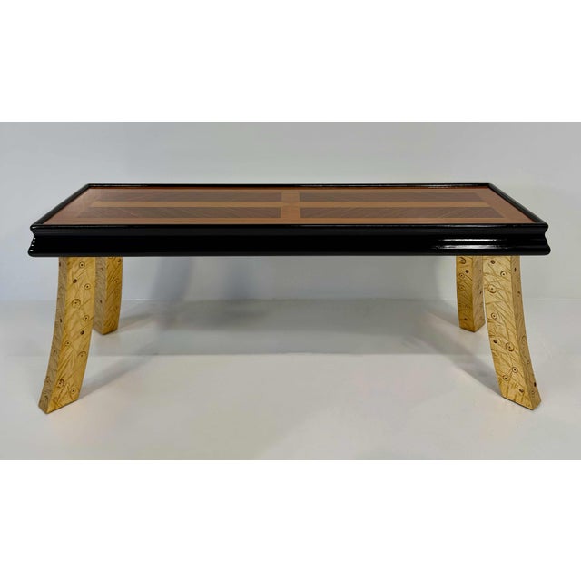 Italian Art Deco Bench with Zebrawood and Cherrywood Inlays and Gold Leaf Legs, 1980s For Sale - Image 3 of 13