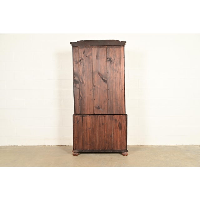 18th Century Antique English William & Mary Banded Walnut Mirror Front Secretary Desk With Bookcase Hutch For Sale - Image 15 of 17