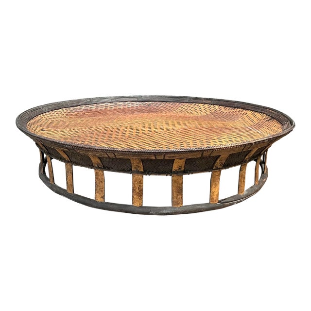 Vintage Woven Rattan and Bamboo Large Tray For Sale