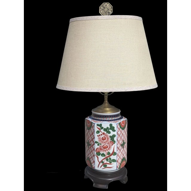 Vintage Imari Porcelain Table Lamp With Lampshade For Sale - Image 12 of 17