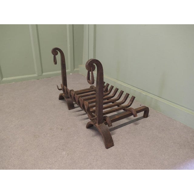 Inglenook Fireplace Grate on Andirons This attractive Iron Log Grate is supported on a Pair of Iron Andirons The Grate is...