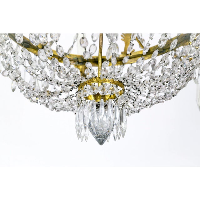 American 1920s Regency Tent and Bag Crystal Brass Chandelier For Sale - Image 3 of 11