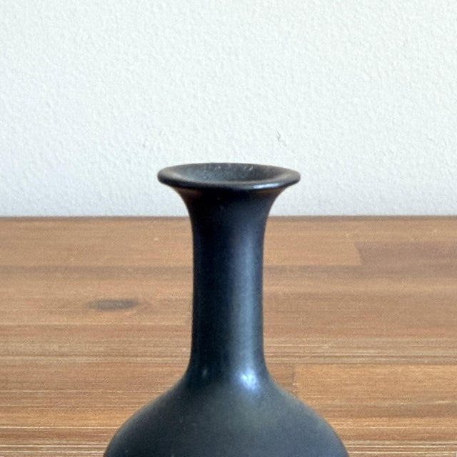 Mid-Century Modern Vintage 1950s Mid-Century Gunnar Nylund Rörstrand Sweden Black Glaze Miniature Ceramic Vase For Sale - Image 3 of 5
