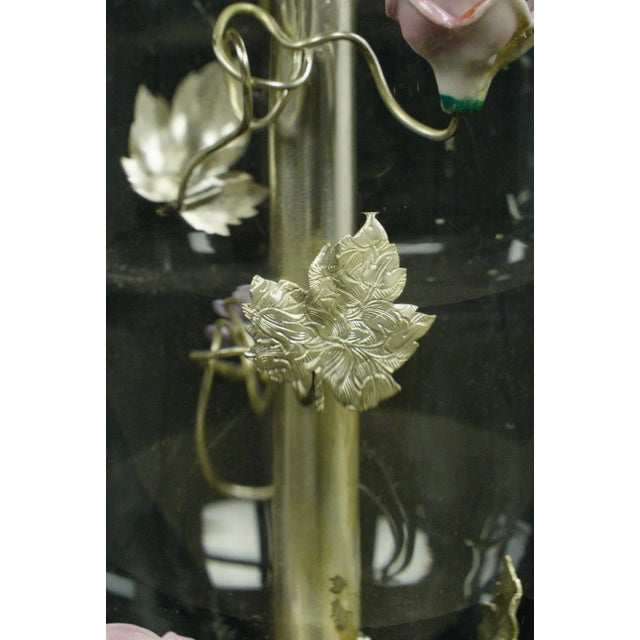 Restored Pair of Late 20th Century Clear Glass Enclosed Porcelain Flowers Table Lamps For Sale - Image 4 of 12