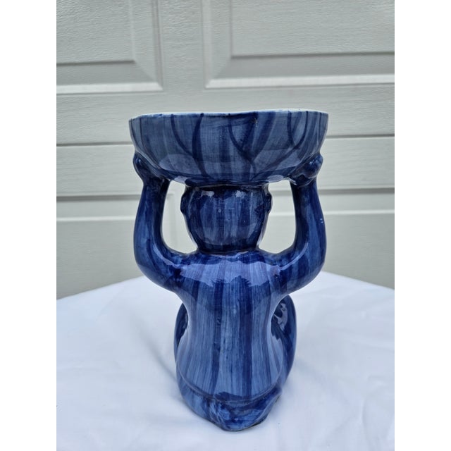 Blue Vintage Chinoiserie Blue White Ceramic Monkey Dish - 8.25" Height For Sale - Image 8 of 12