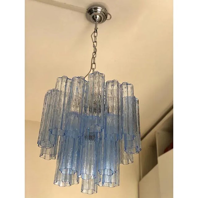 Blue Sky-Blue Trunci Murano Glass Chandelier in Venini Style by Simoeng For Sale - Image 8 of 10