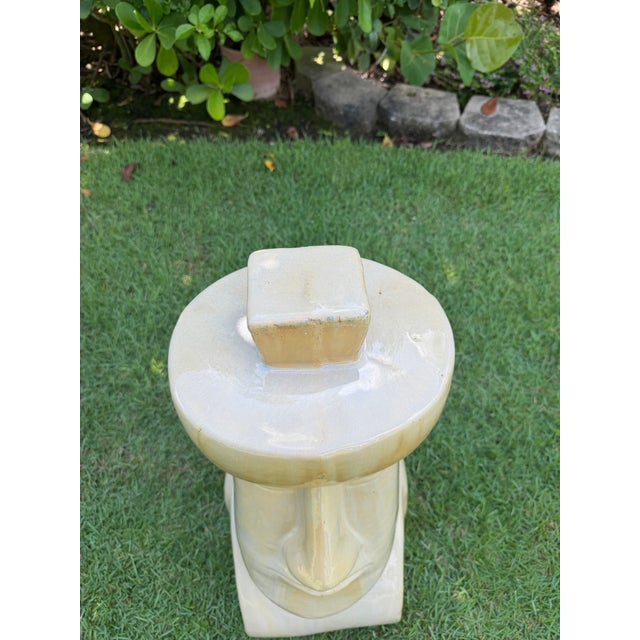 Large Vintage Glazed Ceramic Moai Easter Island Head Sculpture For Sale In Naples, FL - Image 6 of 12