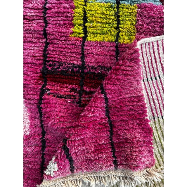 Raspberry Pink Colorful Moroccan Berber Wool Rug For Sale - Image 8 of 8
