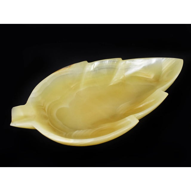 20th Century Carved Solid Onyx Stone Leaf Shape Footed Dish For Sale - Image 6 of 11