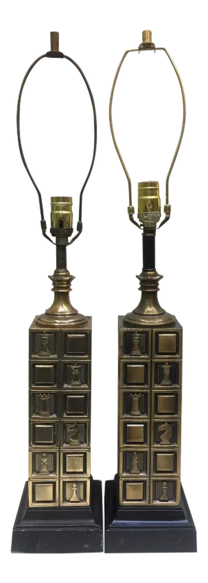 Vintage Laurel Table Lamps With Chess Motif - A Pair