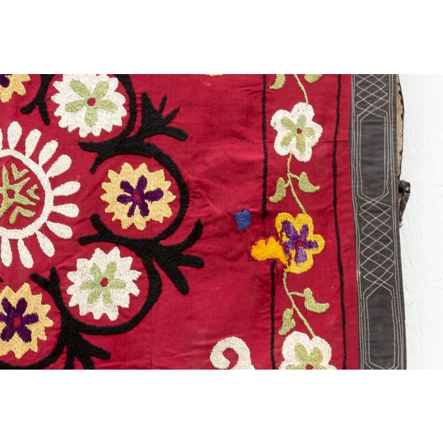 1970's Ruby Red Mandala Suzani Tapestry For Sale - Image 4 of 10