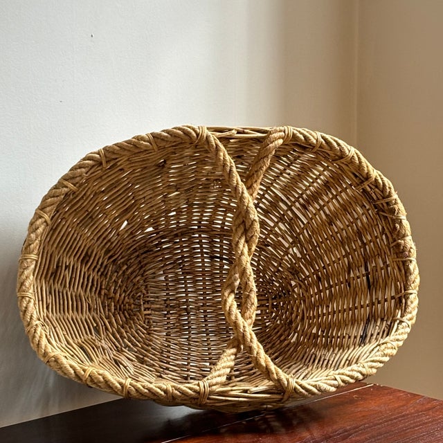 Large Mid-20th Century Rustic European Rope Handled Basket For Sale - Image 4 of 12