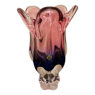 Chrisbska Josef Hospodka Vintage Murano Style Hand Blown Glass Art Vase For Sale