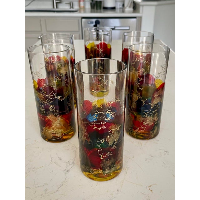 Vintage Curtea Sticlarului Hand Blown Painted Highball Glasses - Set of 6 For Sale - Image 4 of 10