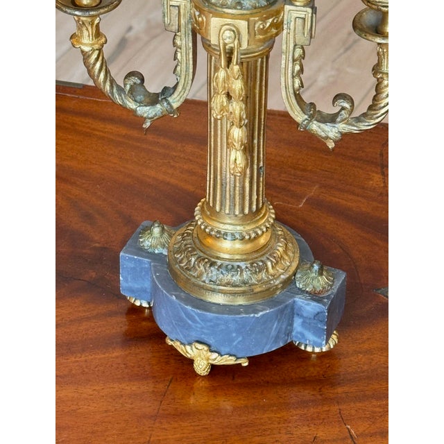 Mid 19th Century Pair of Mid 19th Century French Gilt Bronze and Marble Two Light Candelabra For Sale - Image 5 of 8