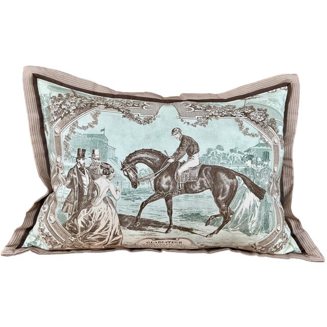 Kravet Equestrian “Gladiateur” Pillow With Double Flange Trim For Sale - Image 10 of 12