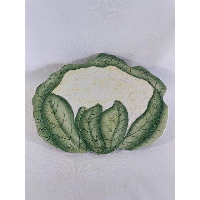 Farmhouse 1970s Italian Green and White Majolica Cauliflower Trivet Wall Decor For Sale - Image 3 of 12