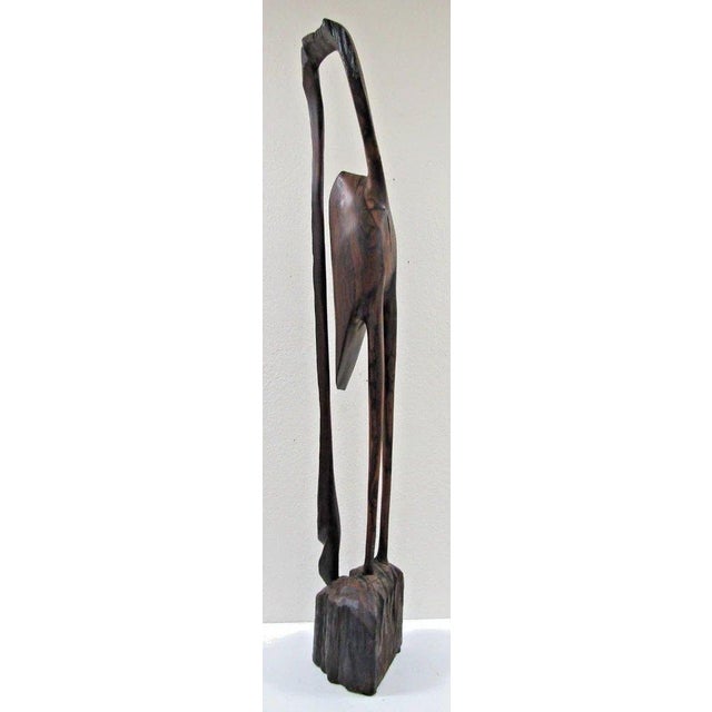 Wood Early 20th Century African Tall Slender Wooden Crane Sculpture Attributed to Bunmi Babatunde For Sale - Image 7 of 8