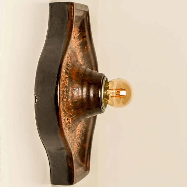 Oval Red Brown Green Ceramic Wall Lights, Germany, 1970s, Set of 3 For Sale - Image 11 of 16