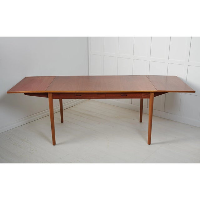 Swedish Modern Teak and Beech Dining Table or Desk attributed to Nils Jonsson for Hugo Troeds, 1960s For Sale - Image 6 of 11