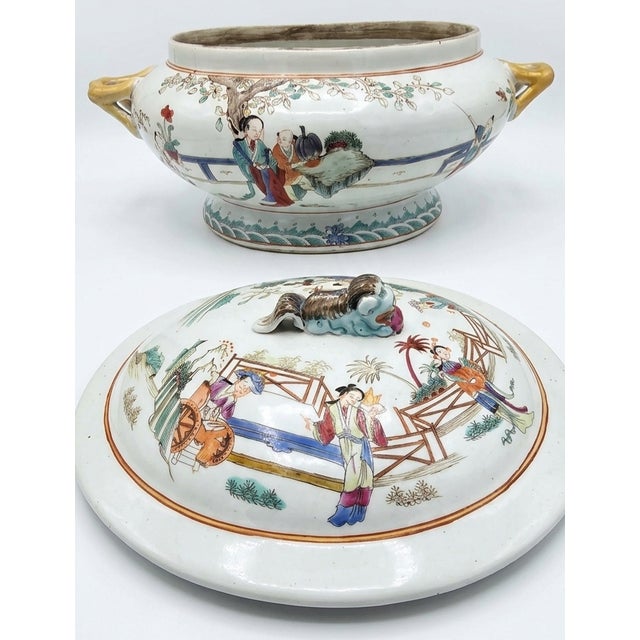 Ceramic Late 18th Century Qing Dynasty (Qianlong Reign) Tureen W/Lid and Stand Palace Scene For Sale - Image 7 of 7