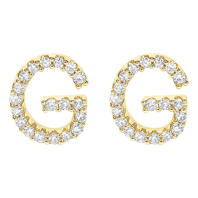 10K Yellow Gold 1/10 Cttw Diamond 'G' Initial Stud Earring For Sale