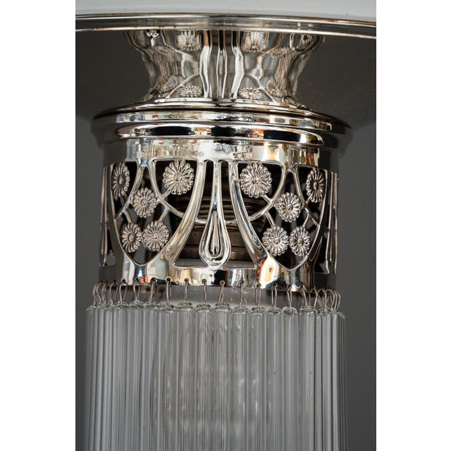 Silver Art Deco Alpaca Ceiling Lamp with Glass Sticks, 1920s For Sale - Image 8 of 9
