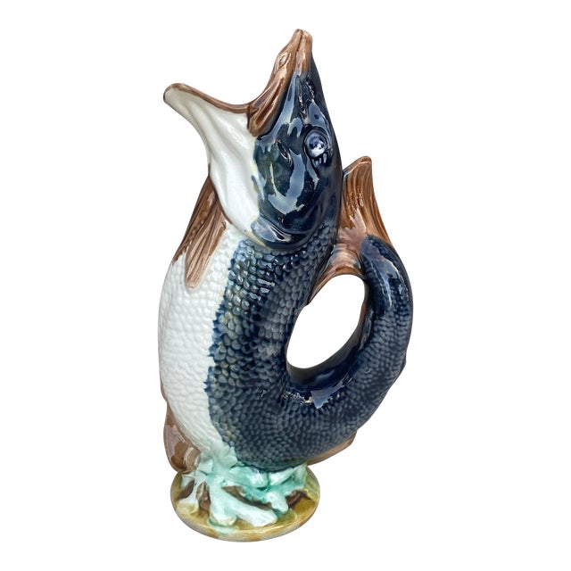 English Victorian Majolica Fish Pitcher Circa 1880 For Sale
